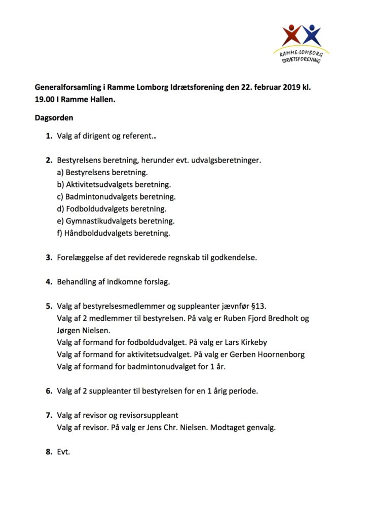 Generalforsamling i Ramme Lomborg Idrætsforening